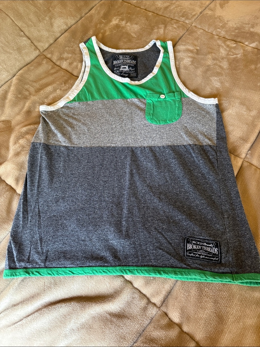Broken Threads Men’s Green & Gray Colorblock Tank Top